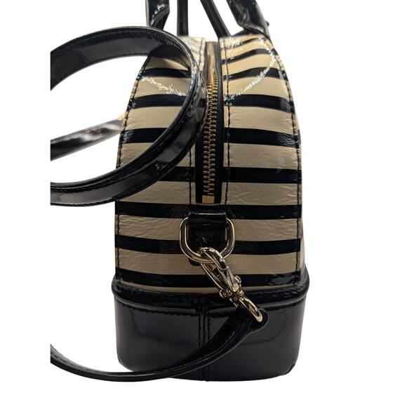 Kate Spade New York Black & Cream Striped Patent Dome Satchel Bag (Bow Accent) - Picture 4 of 7